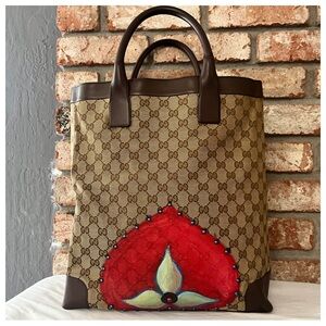 Authentic Vintage Gucci Monogram Canvas & Leather Women Tote Bag